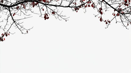 Tree Branch with Red Leaves on White Background