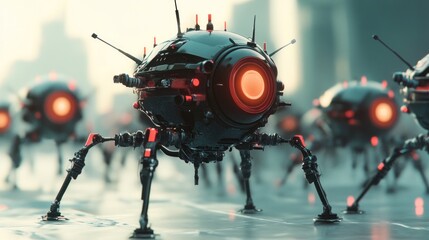 Fototapeta premium Futuristic robotic insects in urban setting