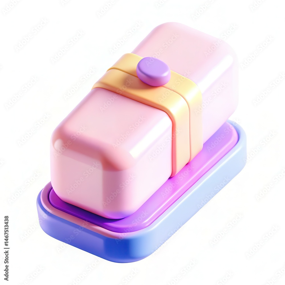 Poster a colorful and modern plastic container with a strap, featuring a smooth texture and distinct design