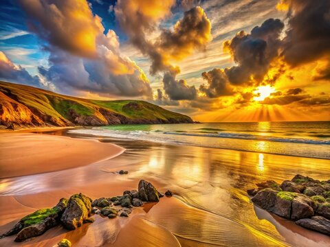 Manorbier Beach, South Wales: Stunning Sand and Rock Formations - Coastal Photography
