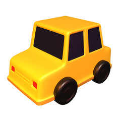 Cute Yellow Toy Car 3D Illustration Isolated Transparent Background
