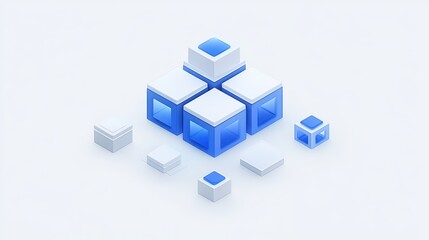 Obraz premium Abstract Blue Cubes Array on White Background Minimalist Design Geometric Concept isometric blocks arrangement clean layout