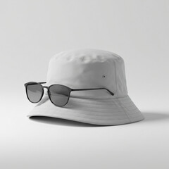 Fototapeta premium White Bucket Hat with Sunglasses Mockup