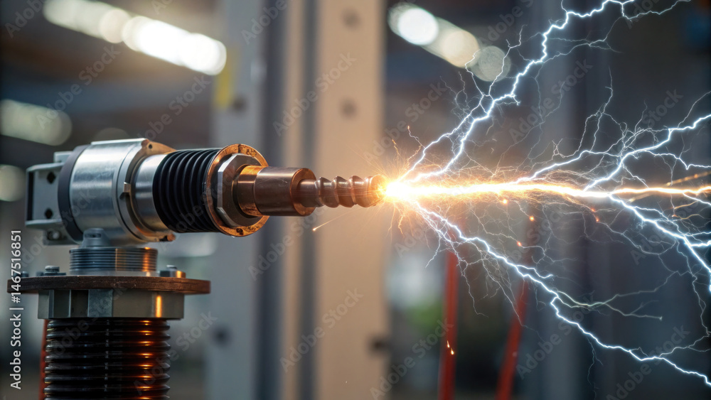 Poster powerful battery swap system generates intense sparks as it operates, showcasing advanced technology