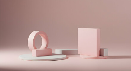 Minimalist Geometric Shapes on Soft Pink Background for Design Use
