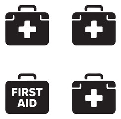 Fototapeta premium Set of black first aid kit icons with a medical cross symbol on each.