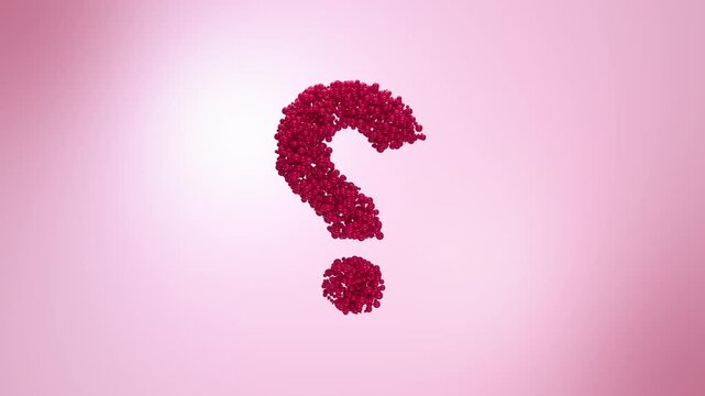A red 3D question mark made of tiny spheres in a loop 
