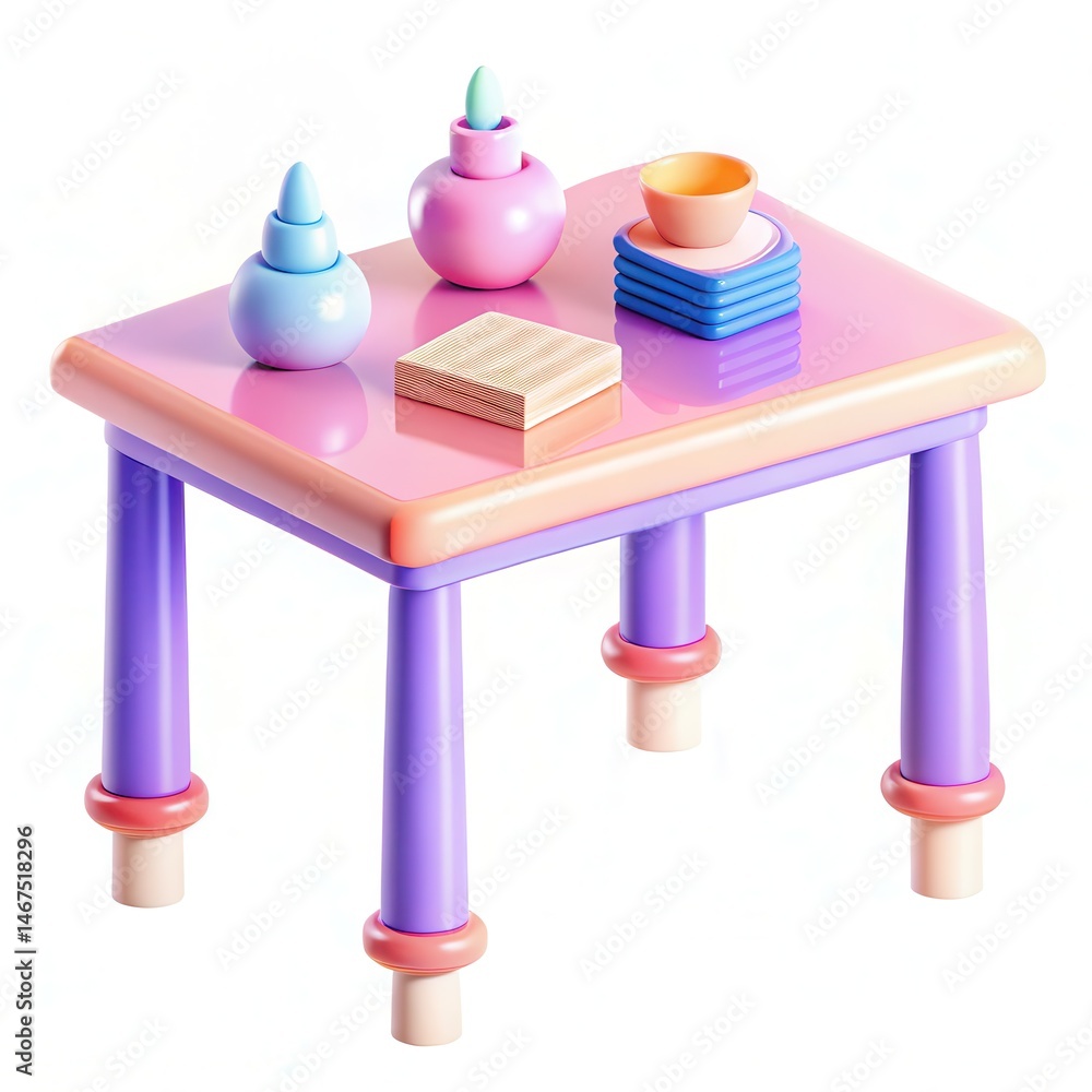 Aufkleber a colorful modern table with various playful geometric shapes and containers.