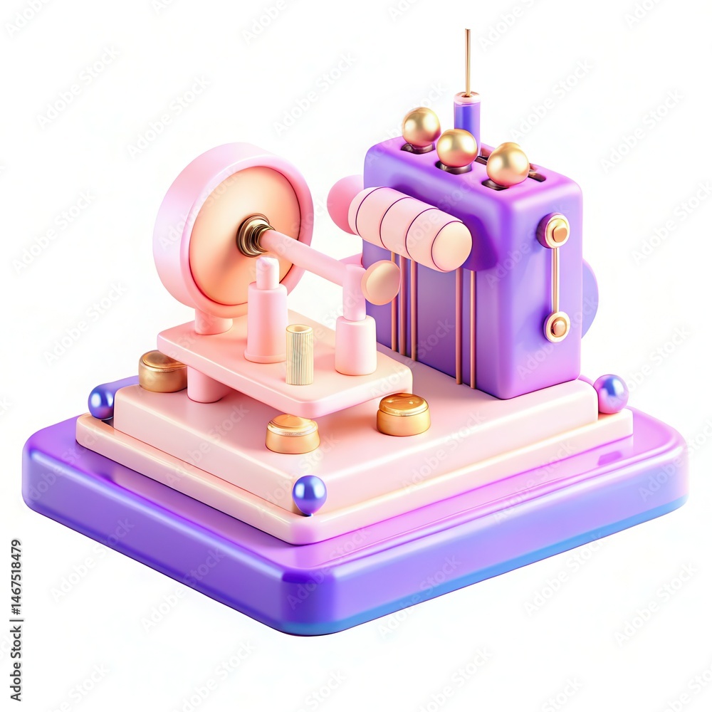 Poster a colorful 3d abstract design featuring a mechanical device with various shapes and colors, showcasi