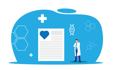 Confident Doctor with Medical Document Flat Style. Health care and medicine concept vector art
