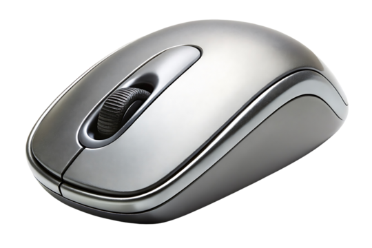 A laptop mouse with a scroll wheel, isolated on a transparent background.