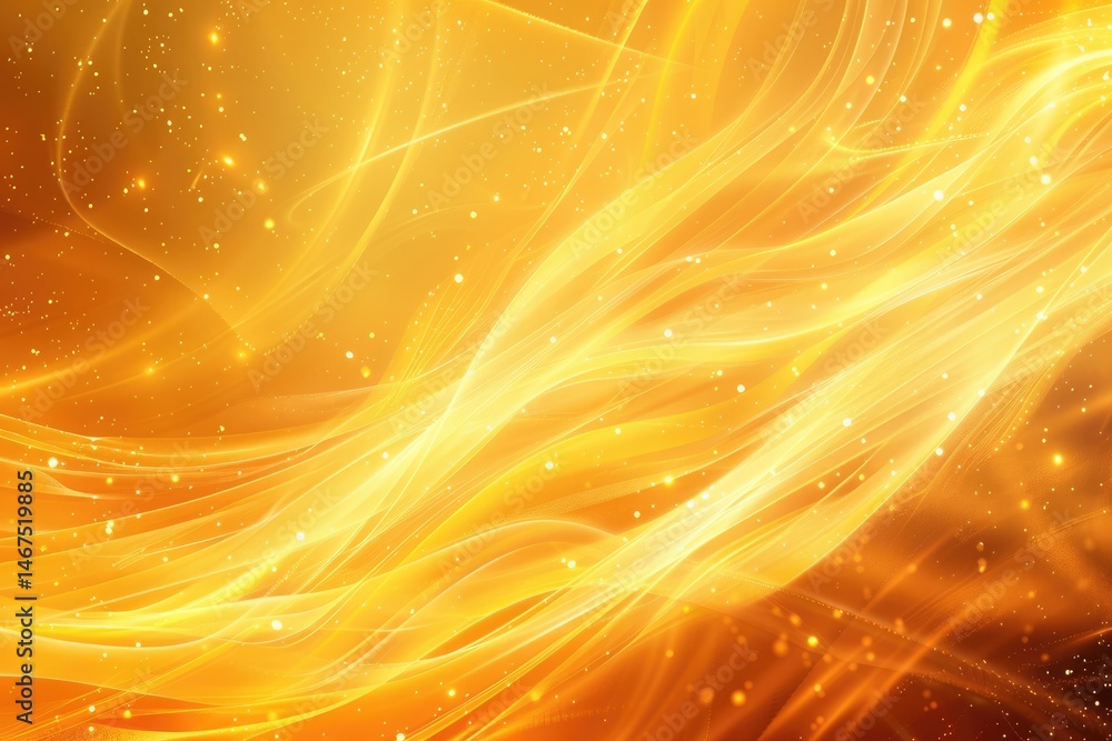 Poster abstract golden light trails on dark background. background image of gold fabric texture with waving