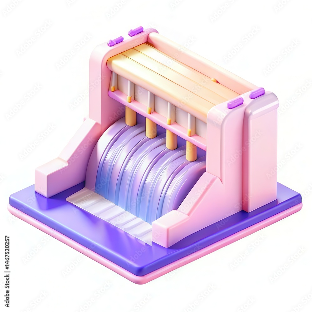 Poster a colorful water flow model with a modern design featuring multiple channels and a glossy finish.