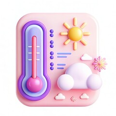 A colorful digital thermometer with weather icons like the sun and cloud, featuring a modern design.
