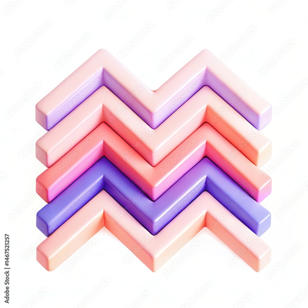 Aufkleber three-dimensional zigzag patterns in soft pastel colors stacked on a white background.