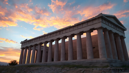 temple of apollo. Ancient Greek temple at sunset with dramatic sky and vibrant colors