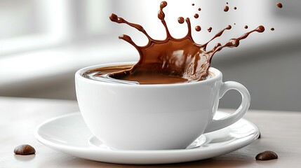 Chocolate Splash in White Cup with Saucer