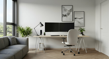 Modern Minimalist Home Office with Stylish Furniture and Decor