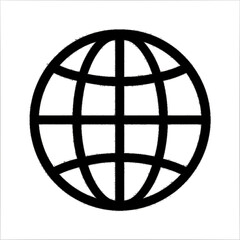 black silhouette of a globe symbol with grid lines minimal vector design representing internet global connection communication worldwide map navigation or web technology concept