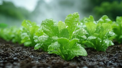 RainSoaked Lettuce with Farm Garden.
