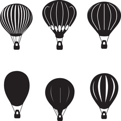 Obraz premium Black and White Hot Air Balloons Vector Graphics Set for Design and Illustration