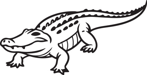 Silhouette of a crocodile designed for kids' coloring pages, featuring a simple and engaging vector art style