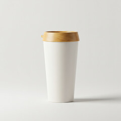 White Travel Tumbler with Bamboo Lid Mockup
