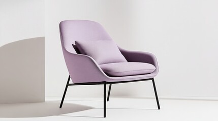 Elegant purple chair positioned against a minimalist white background, showcasing modern design