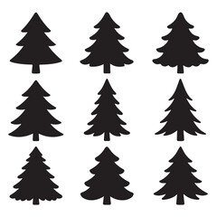 Obraz premium Silhouette Pine Tree Clipart Vector Bundle Evergreen Forest Icons
