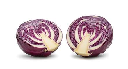 Fototapeta premium Red cabbage halves isolated on white background for healthy eating and cooking vegetables concept
