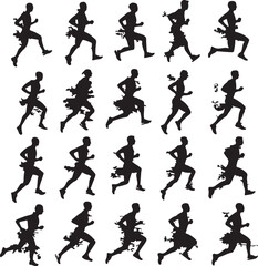 Runner Silhouette Sequence: Dynamic Motion, Black and White, Athlete, Running Steps