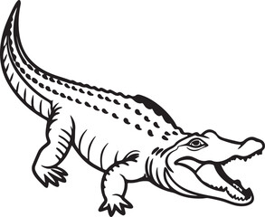 Crocodile silhouette in vector art, perfect for kids' coloring pages, emphasizing fun and creativity in art