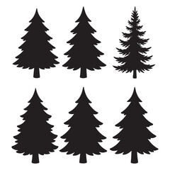 Fototapeta premium Silhouette Pine Tree Clipart Vector Bundle Evergreen Forest Icons