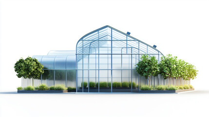 Fototapeta premium greenhouse, Hydroponics ,Isolated on pure white. Innovative Greenhouse Design Using Renewable Solar Energy. 