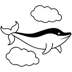 Fototapeta premium Dolphin swimming with clouds silhouette vector illustration
