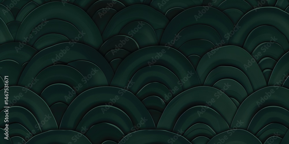 Poster abstract green geometric pattern with layered shapes. digital artwork of 3d rendering with dark gree