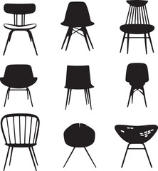 Modern Chair Silhouettes: Minimalist Furniture Designs in Black and White Vector Art
