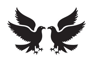 Two Eagles Facing Silhouette Icon Heraldic Bird Vector Design
