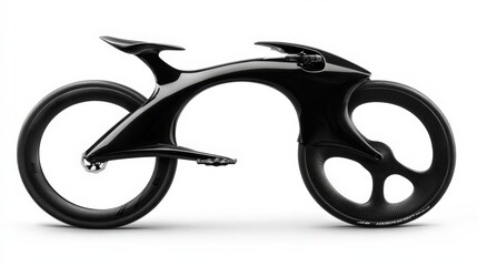 Futuristic black bicycle design showcasing sleek lines and innovative structure on a white background