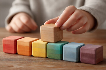 child building with blocks in summer learning