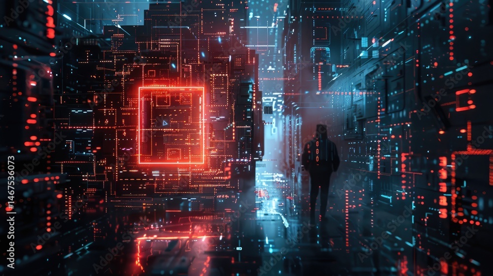 Poster abstract digital shape and particle technological cyber style design connecting become system shape 