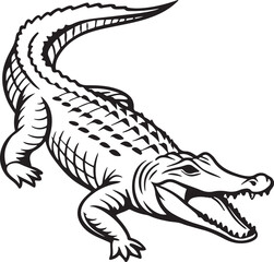 Crocodile silhouette in vector art, perfect for kids' coloring pages, emphasizing fun and creativity in art