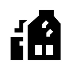 Icon of a damaged building to signify destruction or disrepair