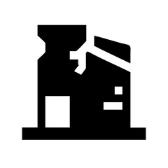 Icon of a damaged building to signify destruction or disrepair