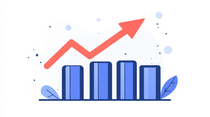 Bold red arrow indicating downward trend with blue bar graph on white background