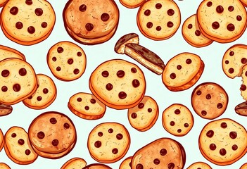 Obraz premium Hand-drawn seamless pattern of delicious cookies; perfect for bakery backgrounds, baked goods, dessert