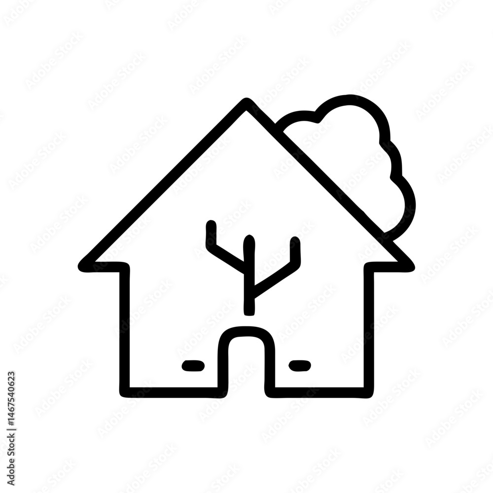 Poster house with tree on transparent background for web and graphic design