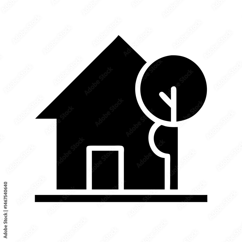 Poster house with tree silhouette on transparent background for web and graphic design
