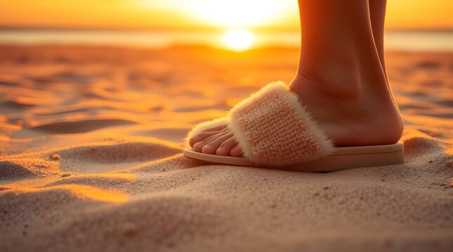 man wearing slipers on beach