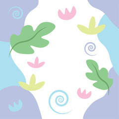 Soft pastel leaf swirl frame. Vector